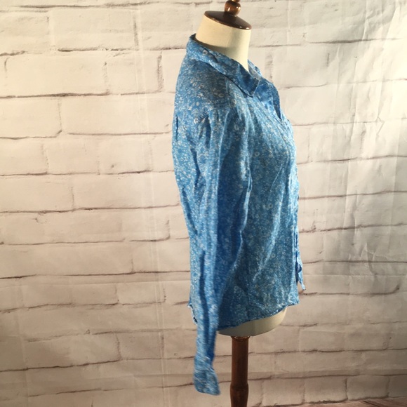 Frank & Eileen Barry Linen Blue Floral Shirt - Picture 5 of 9